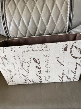 Neutral Script Fabric Storage Bin - Beige and Brown